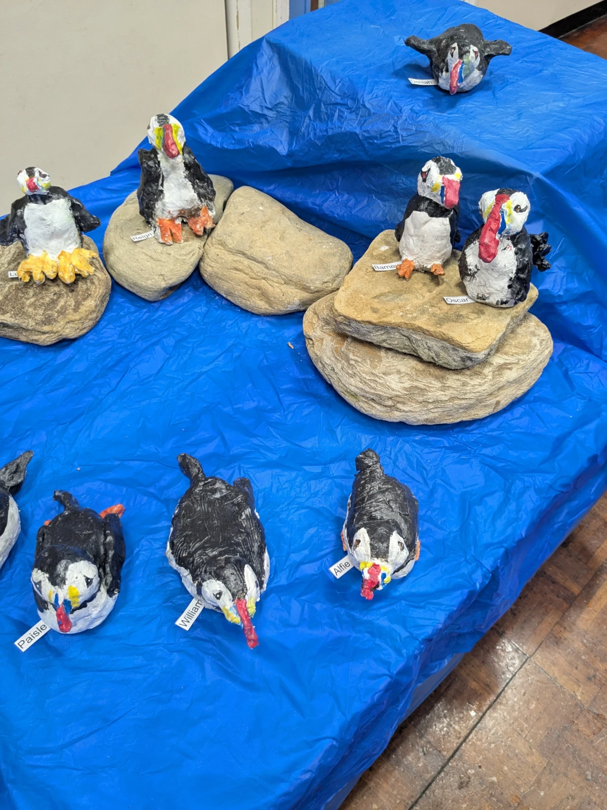 Clay puffin models