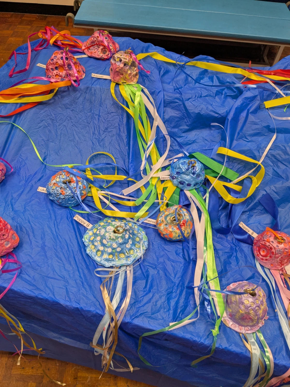 Jellyfish clay models made by children